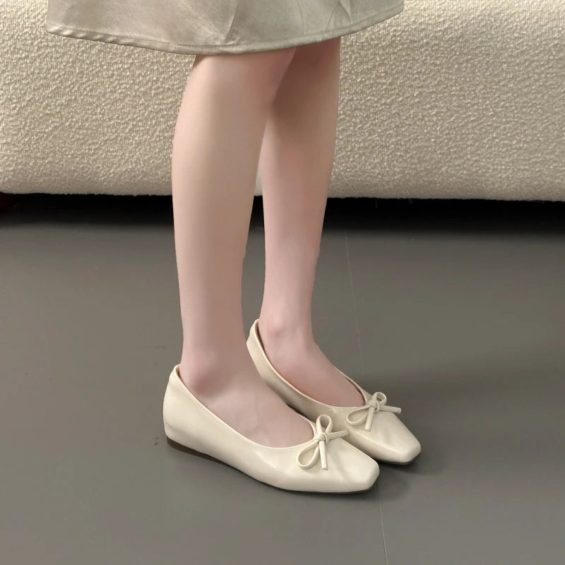 AIERTU  -  Bowtie Flat Shoes Women Ballerinas Square Toe Slip on Ballet Flats Lazy Loafers Moccasins Ladies Casual Comfort Shoes Aiertu