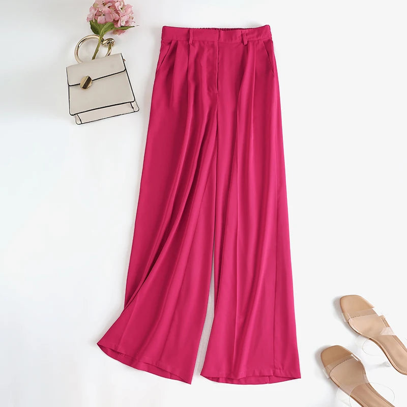 Aiertu Women Wide Leg Pants 2024 Spring Elegant Office Lady Casual Fashion Pantalones High Waist Commuting Solid Color Trousers Aiertu
