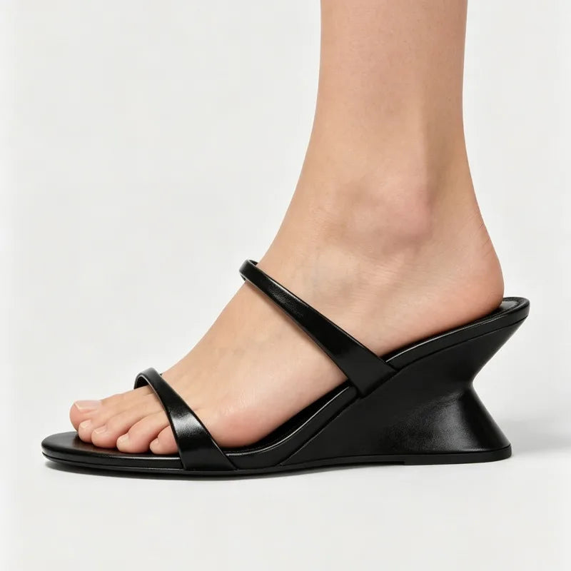 AIERTU  -  Summer Wedge Women's Sandals Leather Round Toe Mules Casual Balck Slides Concise Chunky Heel Women Slippers Sandalias De Mujer Aiertu