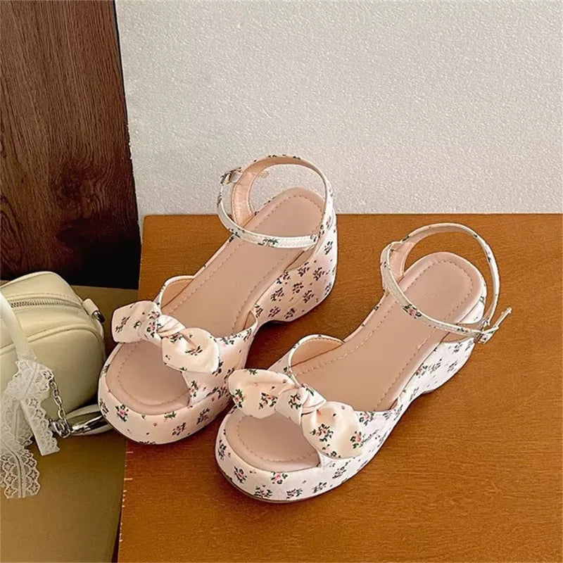 AIERTU  -  New Summer Women Floral Platform Thick Bottom Sandals Fashion Open Toe Party Dress Shoes Street Style Wedges Heels Sandalias Aiertu