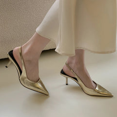 Elegant Low Heeled Sandals Women Kitten Heels Spring Summer Gold Pumps Pointed Toe Wedding Office Ladies Shoes Slingback Aiertu