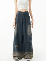 Aiertu Women Ripped Jeans Vintage Harajuku Baggy Denim Trousers Aesthetic Y2k Oversize Cowboy Pants Trashy Japanese 2000s Style Clothes Aiertu