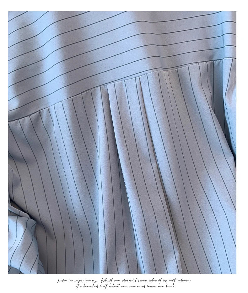 Aiertu Korean Style Striped Folds Long Sleeve Single Breasted Shirt 2024 Spring Summer Women's Casual Turn-Down Collar Baggy Blouse Top Aiertu