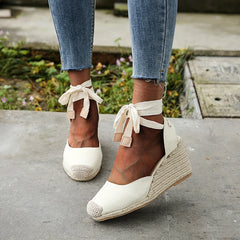 Women's Espadrille Ankle Strap Sandals Comfortable Slippers Ladies Womens Casual Shoes Breathable Flax Hemp Canvas Pumps Aiertu