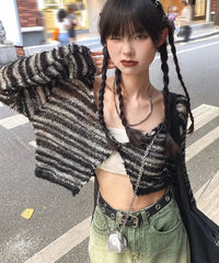 Aiertu FALL OUTFIT Cardigan Women Slim Popular All-match Leisure V-neck Autumn Lovely Knitting Daily Striped Ladies Elegant Korean Style Sexy New aiertu