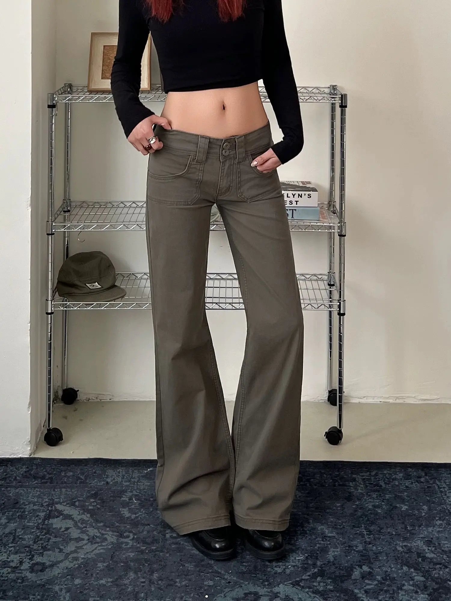 AIERTU  -  Y2K Embroidered Micro Flare Jeans Slim Fit Casual Straight Leg Pants Retro American Design for Women Aiertu