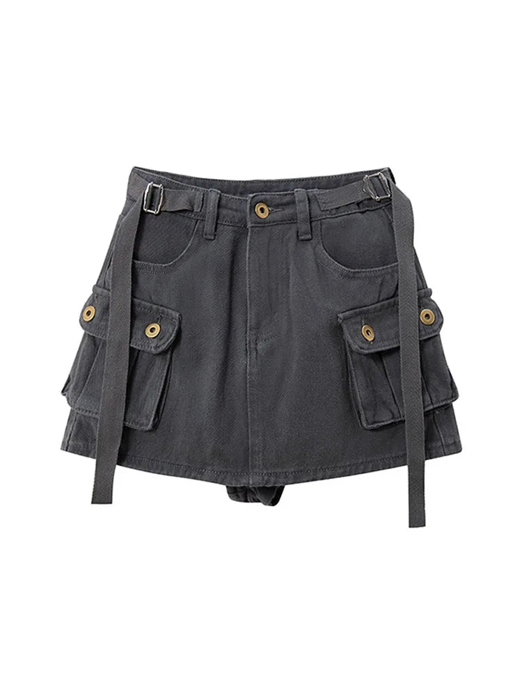 Aiertu Grey Mini Skirts Women High Waist Cargo Skirt Fashion Autumn Winter Woman Skirt Streetwear Short Skirts Pockets For Women Aiertu