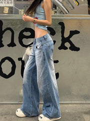 Aiertu Women American Vintage Y2k Japanese Harajuku Streetwear Baggy Low Rise Denim Pants Long Trousers 2000s Aesthetic Jean Kpop Punk Aiertu
