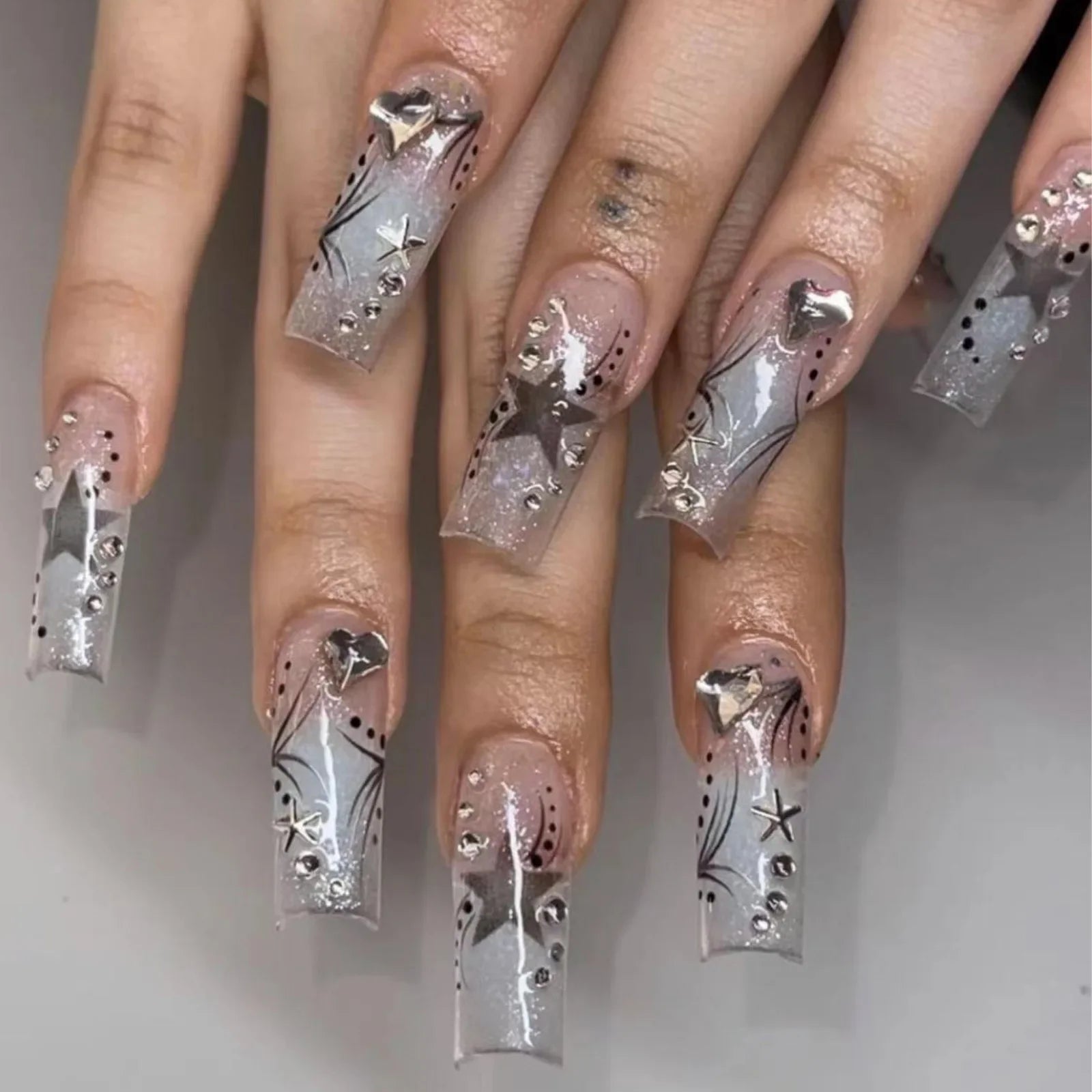 Aiertu 24pcs Artifical Bails With Glue Fake Nail Tips With Design Detachable Press On Nails Long Fake Nail Finished Nail Piece Sticker Aiertu