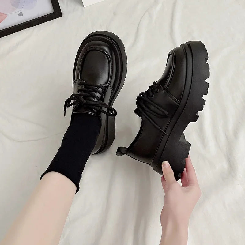 Aiertu Back  to school Women Spring New Black Platform Flats Shoes Women Loafers Slip on Boat Shoes Designer Casual Leather Oxfords Aiertu