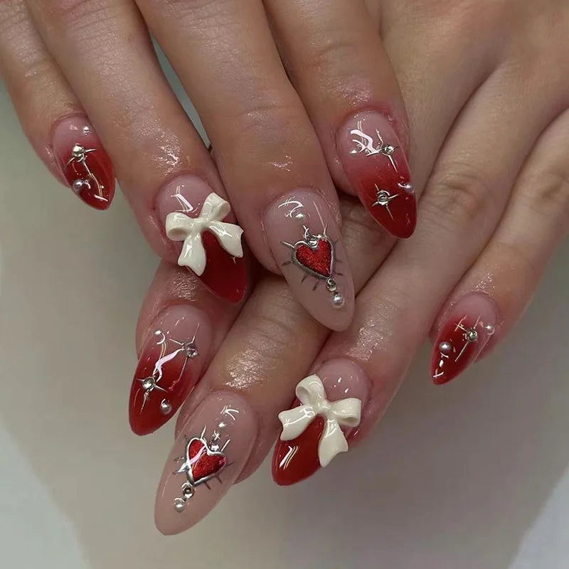 Aiertu Medium-length Acrylic Almond Fake Nails Art Cool Hottie Girl Wear False Nails Europe and USA Press on Nail Removable French Nail Aiertu