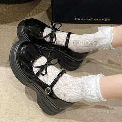 Aiertu Black Chunky Platform Mary Jane Shoes for Women  Autumn Patent Leather Pumps Woman Thick Bottom Bowknot Lolita Shoes Ladies Aiertu