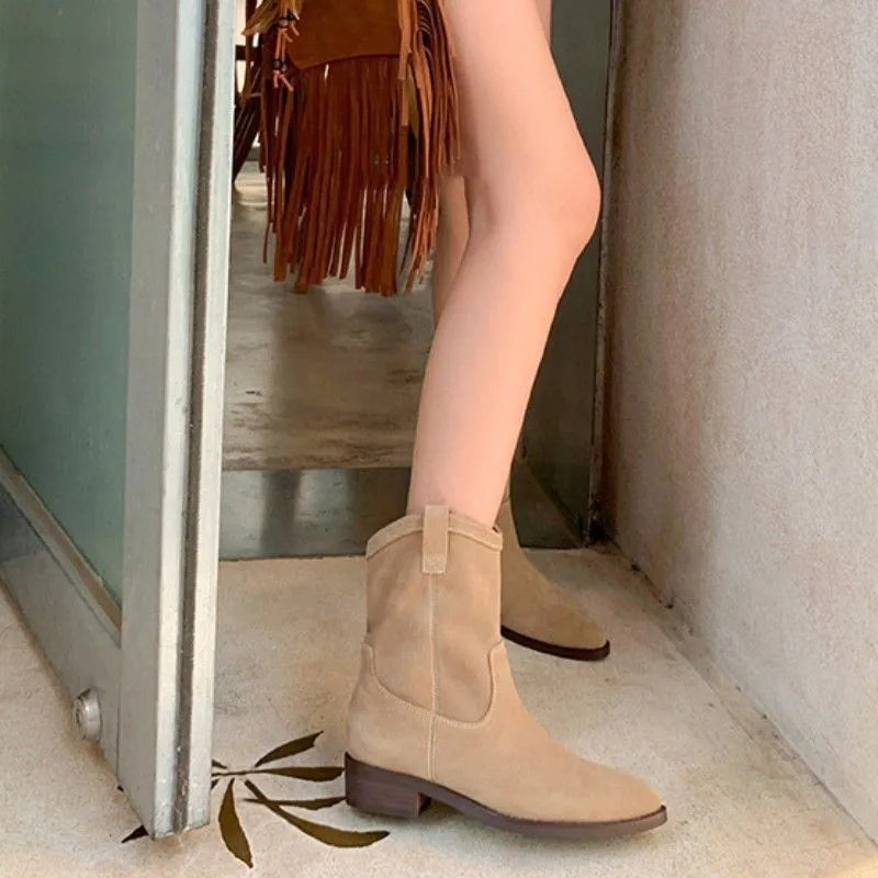 Boots Women New Shoes Luxury Designer silver  Ankle Fashion Pointy Med Ladies Rubber Autumn Rome Hoof Heels Flock Solid Sli Aiertu