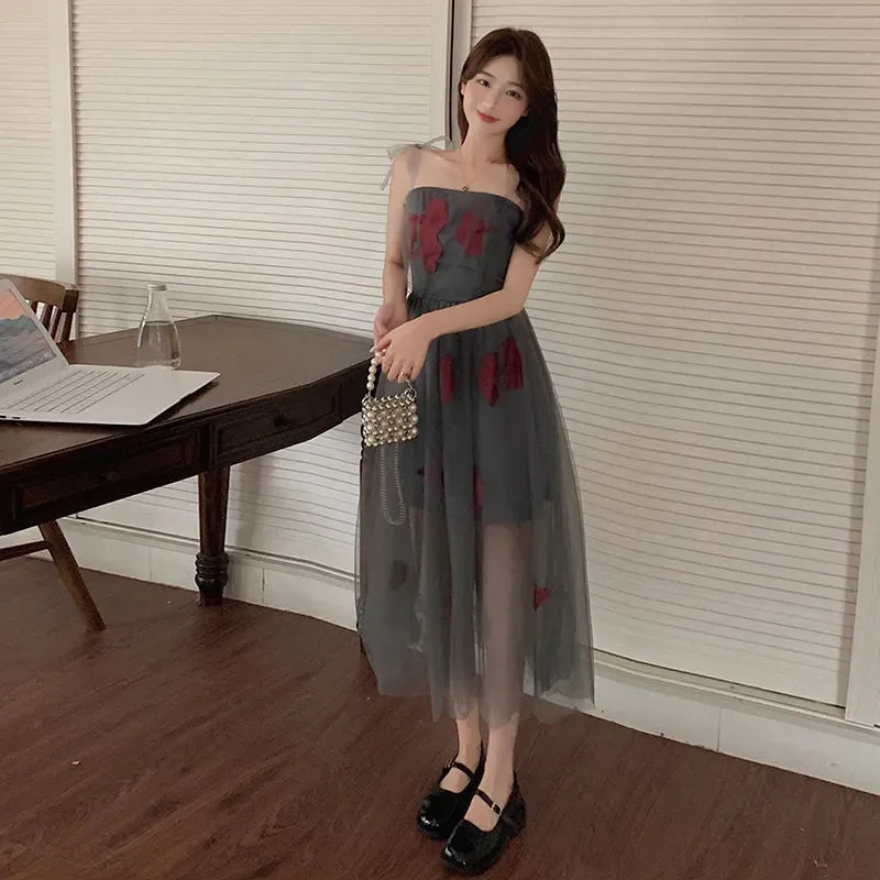 Aiertu Vintage Floral Strap Dress Women Sexy Backless Evening Party Fairy Dress  Spring High Street Korean Beach Casual Dress Aiertu