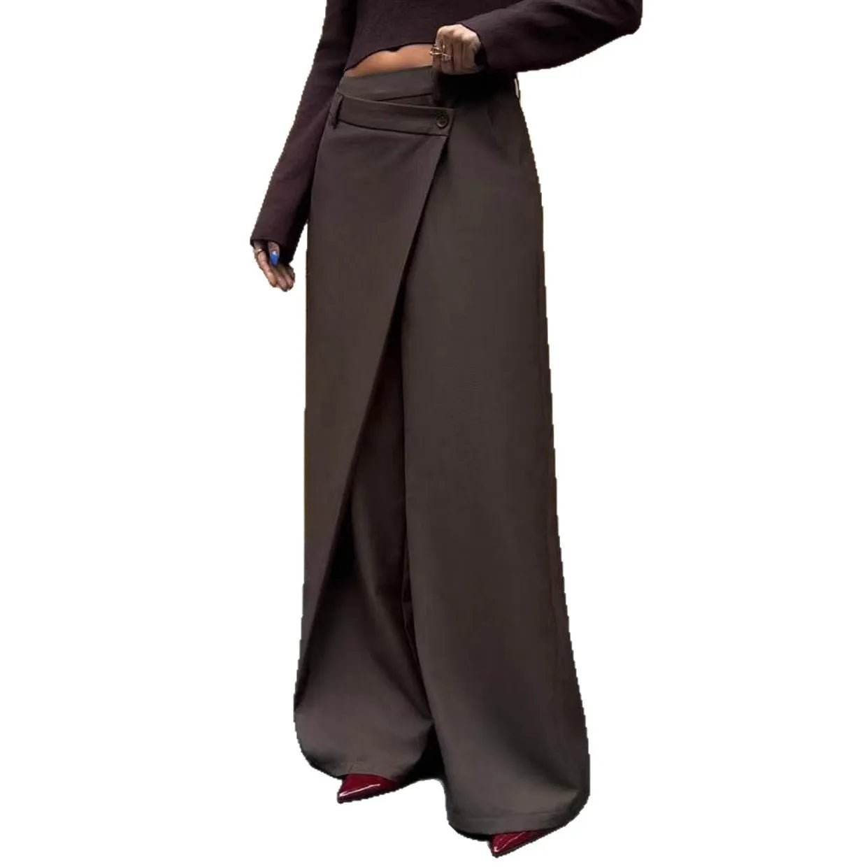 AIERTU  -  Irregular Splicing Straight Wide-leg Pants Women's Autumn and Winter Drape Suit Pants Design Trousers Aiertu