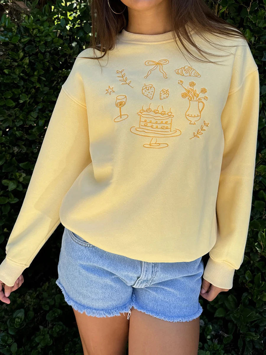 AIERTU  -  Women’s Sweatshirts Long Sleeve Crew Neck Cake Embroidery Pullovers Loose Tops Spring Fall Casual Hoodies Aiertu