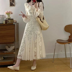 AIERTU  -  Flowers Mermaid Dresses for Women Flare Sleeve Korean Fashion Long Dress Spring Autumn Elegant Vestidos Mujer Aiertu