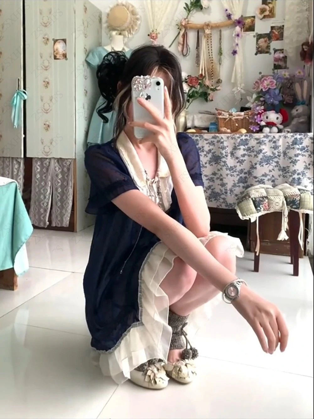 AIERTU  -  Vintage Dress Women Clothes 2000s Japanese Elegant Lace Chiffon Short Sleeves Dress Harajuku Sexy Girl Flowy Design Mini Dresses Aiertu