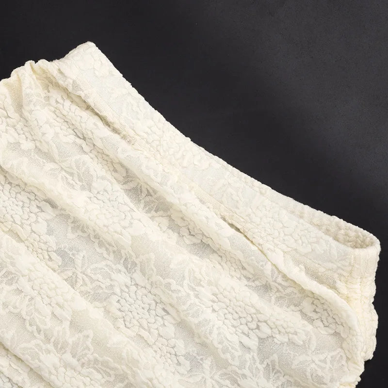 AIERTU  -  Vintage Lace Floral Embroidered Buckle T shirts Ruched Drawstring Sheer Mini Skirts Two Piece Sets for Party Event Summer Aiertu
