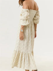 AIERTU  -  Woman Vintage Floral Dress Puff Long Sleeve Off Shoulder Ruffle Long Dress Spring Fall Casual Vintage Bohemian Dresses Aiertu