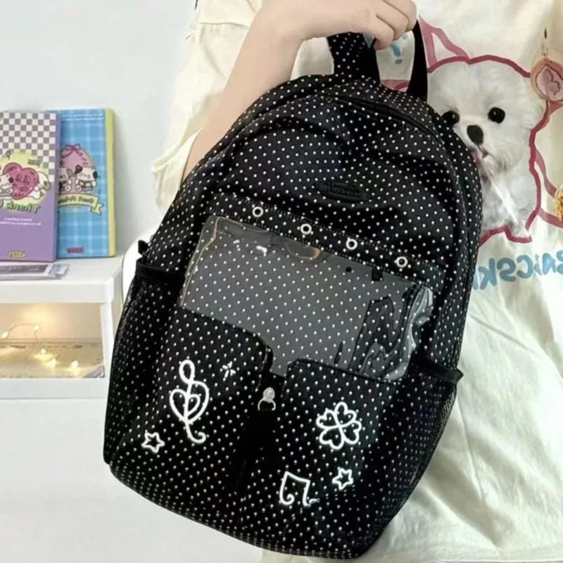 AIERTU  -  Star Polka Dots Backpack Y2k Versatile Girl High Capacity Multi Size Commuting Student Lightweight Double Shoulder Canvas Bag Aiertu