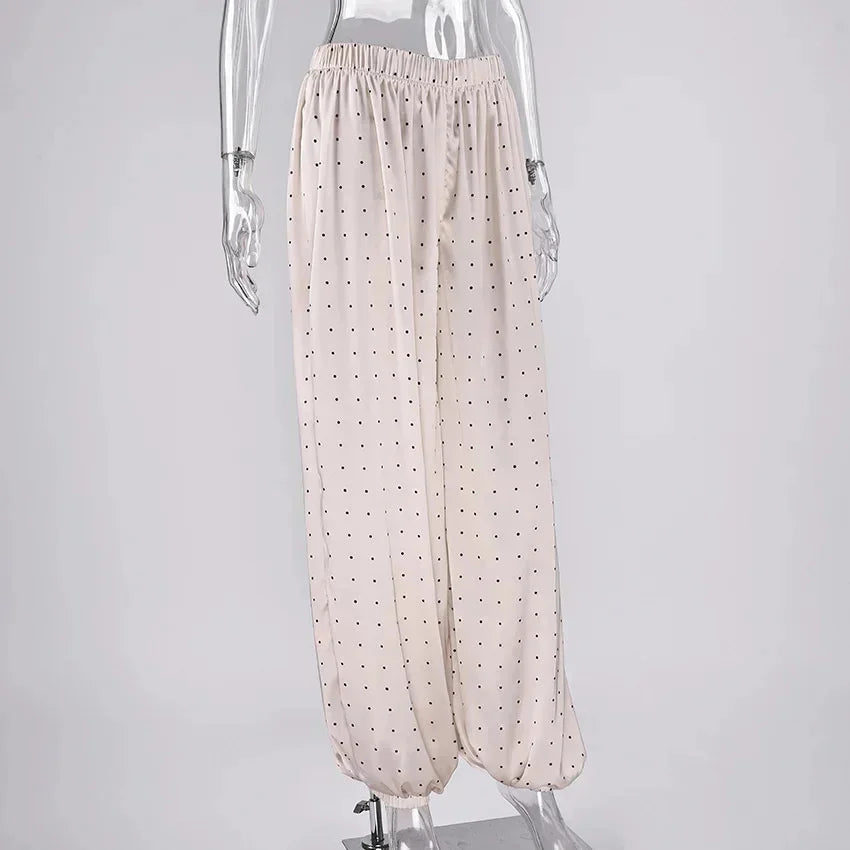 AIERTU  -  White Polka Dot Wide Straight Pants Loose Fit Spring Summer Chic Commuter Office Casual For Women Elegant Day To Night Aiertu