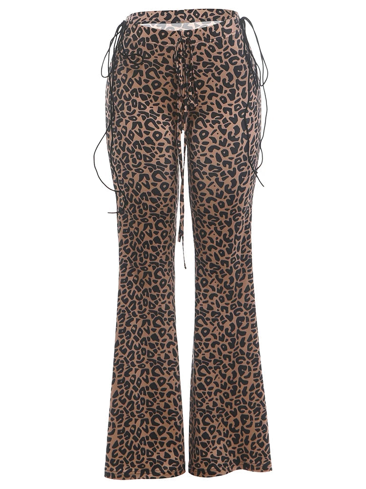 AIERTU  -  Cutenew Trend Leopard Print Bell Pants Women Shirring Fashion Drawstring Stretch Skinny Hottie Midnight Street Club Bottoms Aiertu