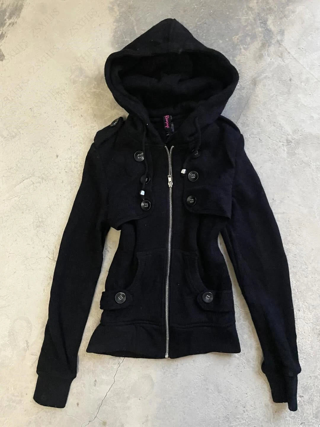 AIERTU  -  Trendy Vintage American Punk Jackets Subculture Gothic Black Zipper Hoodies Jacket Grunge Unique Design Sense Personality Coats Aiertu