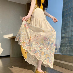 AIERTU  -  New Summer Hot Selling Pleated Skirt with Lace Embroidery and Hollowed out Skirt for Women Aiertu