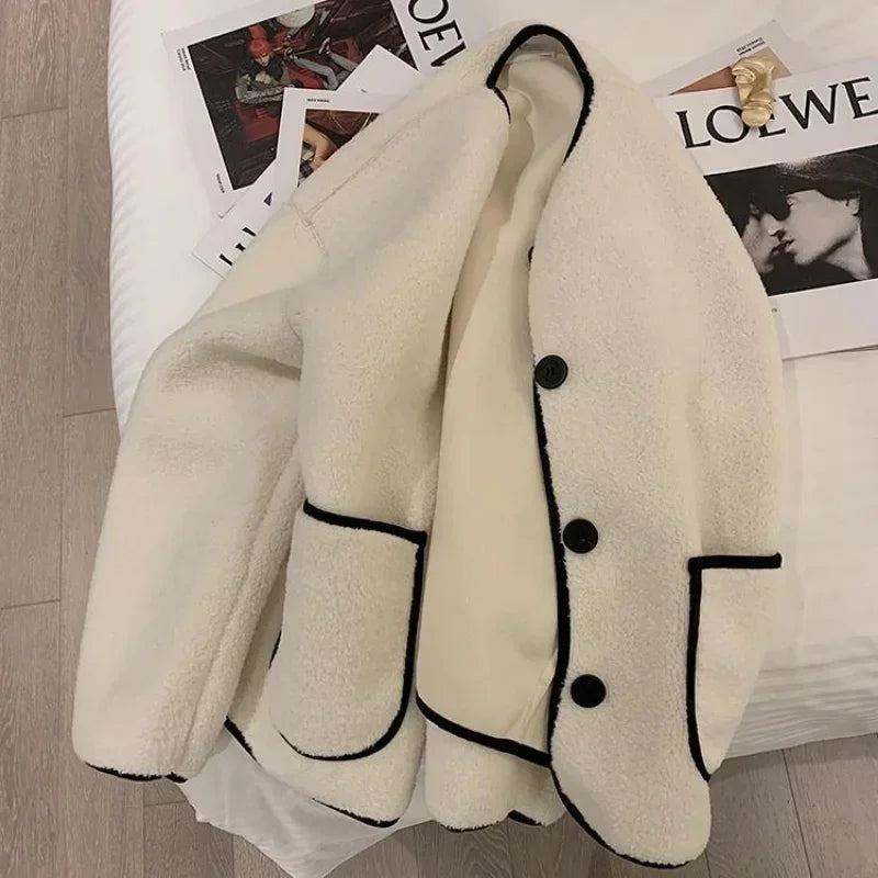 Aiertu Coat Women Wool Woolen Long Sleeve Overcoat Turn Down Collar Ladies Jacket Khaki Autumn Winter Short Woolen Top Korean Aiertu