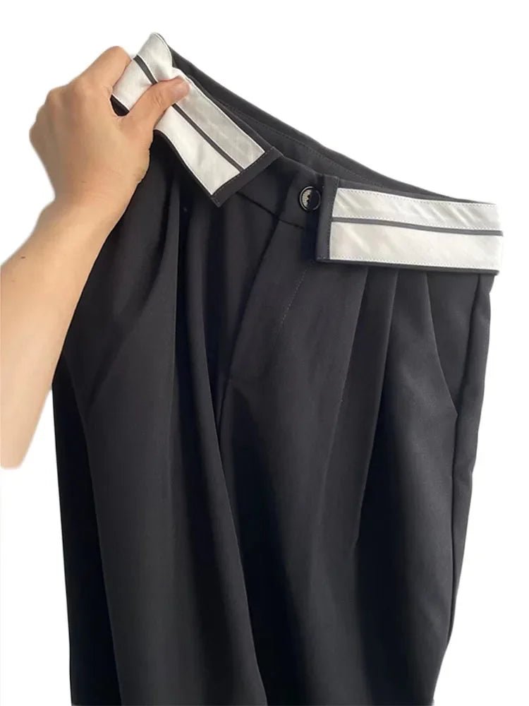 Aiertu Casual High Waist Streetwear Style Black Pleated Straight Pants Korean Fashion Women's Wide Leg Baggy Y2K Trouser Female Clothes Aiertu