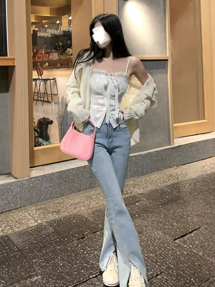 Aiertu Summer Pure Color Lace Camis Blouse Women Casual Party Elegant Sexy Crop Tops Slim Korean Style Fashion Designer Chic Vest Aiertu