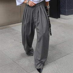 AIERTU  -  French Stylish Commuter Gray Pleated Harem Pants for Women Summer Fashion High Waist Chic Baggy Trousers with Pockets Aiertu