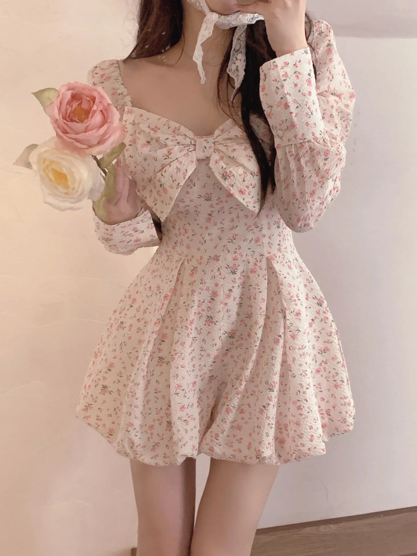 Aiertu Japanese Sweet Floral Lolita Dress Women Bow Chic Elegant Beach Party Dresses Ladies Y2k Pink Kawaii Summer One-piece Dress Aiertu