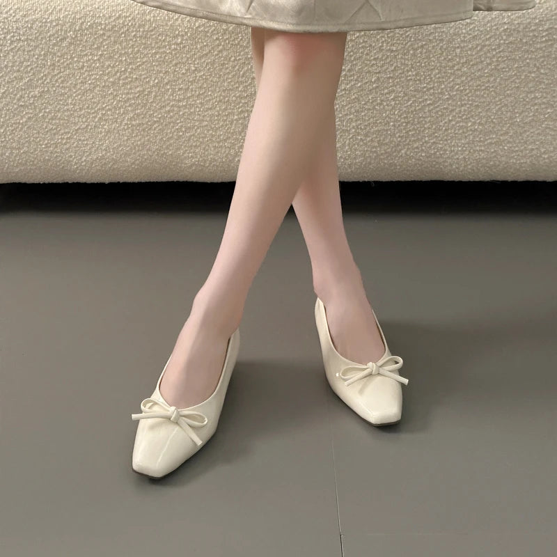 AIERTU  -  Bowtie Flat Shoes Women Ballerinas Square Toe Slip on Ballet Flats Lazy Loafers Moccasins Ladies Casual Comfort Shoes Aiertu