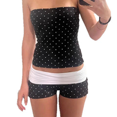AIERTU  -  Polka Dot Printing Splicing Contrasting Color Chest-wrapped Shorts Two-piece Set Thin Casual Sports Suit Aiertu