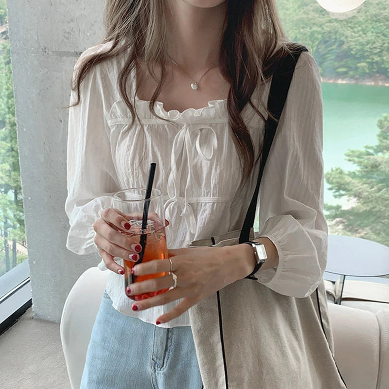New Spring Women White Linen Cotton Blouses Girls Casual Shirt Women Long Sleeve Tops Korean Femme Soft Blusas Aiertu