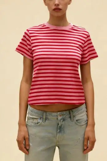 AIERTU  -  Women Striped Short Sleeve Crew Neck T Shirt Basic Tops Summer Casual Tee Loose Fit T-Shirts Aiertu
