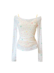Aiertu Women White Star Print T-shirt Harajuku Korean Y2k Tee Top 90s Aesthetic 2000s Fashion Vintage Slim Fashion T-shirt Clothes 2024 Aiertu