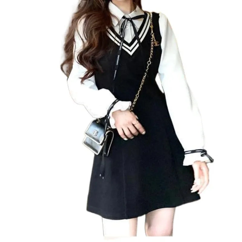 Aiertu Coquette Preppy Style School Dress Polo Korean Fashion Kawaii Student Fake Two Pieces Mini Short Dresses Autumn Aiertu