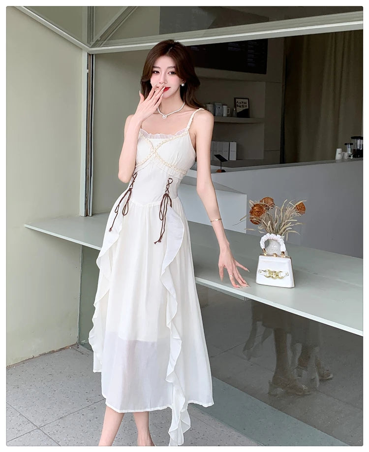Aiertu Sleeveless Casual Women Summer Halter Midi Dress Satin A-Line Solid Chic Party Sexy Evening Club Birthday Clothes Female Vestido Aiertu