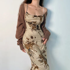 Aiertu y2k Vintage Strap Dress Retro Floral Print Sleeveless Summer Party Long Dresses for Women 2000s Aesthetic Elegant Ladies Aiertu