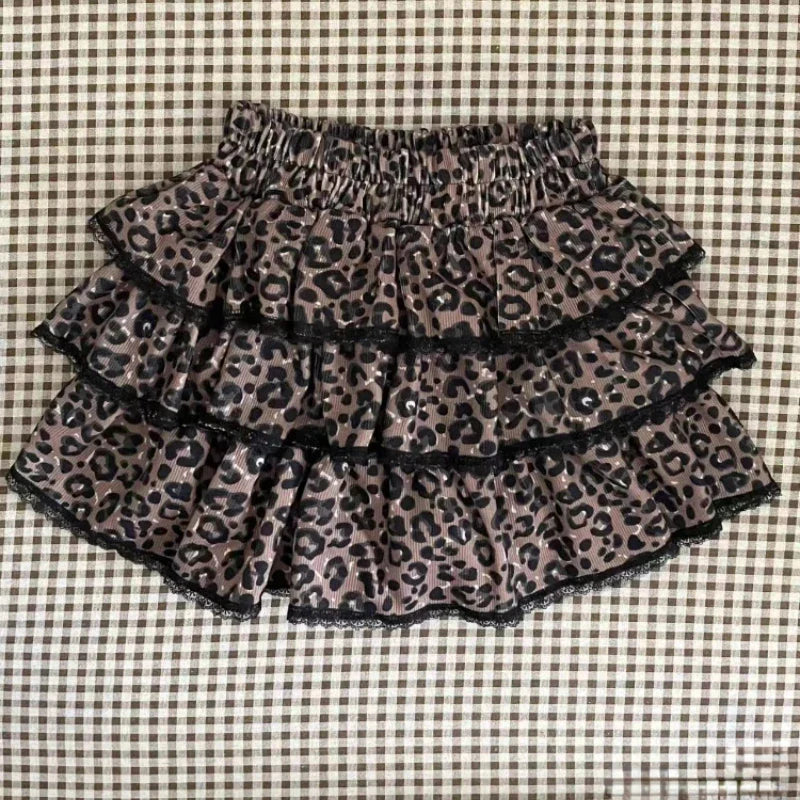 Aiertu Leopard Vintage Suits Women Design Elegant Y2k Thin Sweater Pullover + Mini Skirts Casual 2000s Clothing 2 Piece Skirt Sets Chic Aiertu