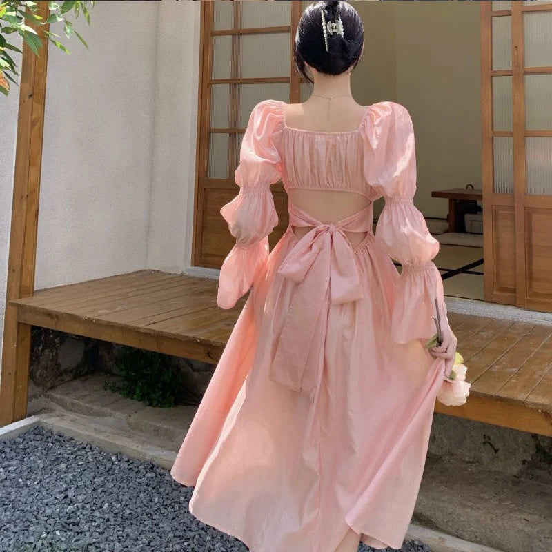 Fashion Women Sweet Lovely A Line Skirt Elegant French Style Tighten The Waist 2024 Spring Summer New Dress Vintage Dress Aiertu