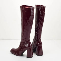 AIERTU  -  New Fashionable Height Increase, Thick Heels, High Heels, Sexy, Knee High, Square Head, Wine Red Boots for Women Aiertu