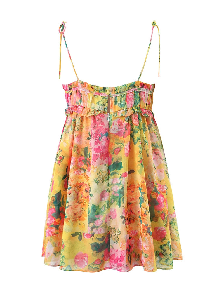 AIERTU  -  Summer Women Multicolor Floral Print Sling Short Dresses  Sexy Sleeveless Female Holiday Boho Beach Robe Aiertu