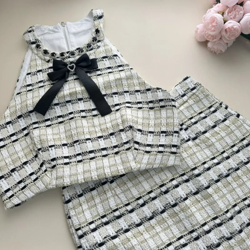Aiertu French Luxury Small Fragrance Tweed Two Piece Set Women Sweet Crop Top + Skirt Suits Korean Hotsweet Sexy Summer 2 Piece Sets Aiertu