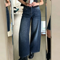 AIERTU  -  Y2K Rhinestone Jeans High-Waisted Ombre Gradient Wide Leg Denim Pants with Sashes All-Over Sparkle Detail Trouser 90s Streetwear Aiertu