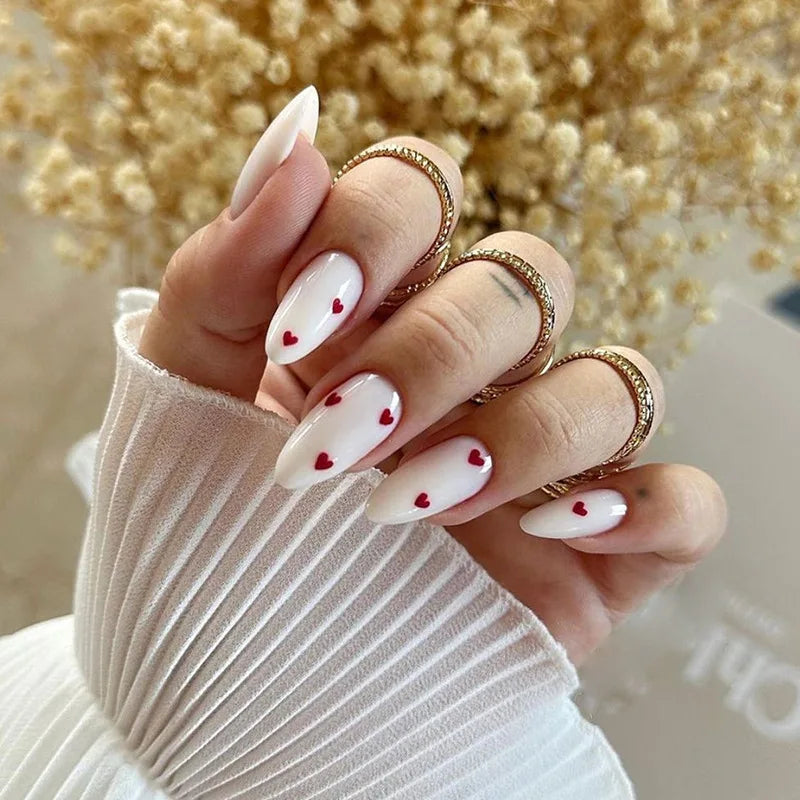 Aiertu Medium-length Acrylic Almond Fake Nails Art Cool Hottie Girl Wear False Nails Europe and USA Press on Nail Removable French Nail Aiertu