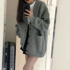 Aiertu Autumn Winter Women Cardigan Sweater Coats Fashion Female Long Sleeve V-neck Loose Knitted Jackets Casual Sweater Cardigans Aiertu